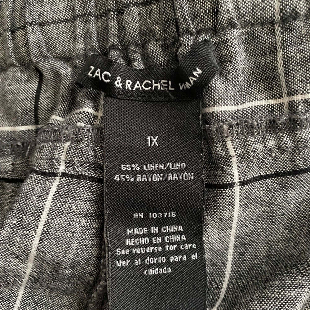 Zac & Rachel Women’s 1X Linen Blend Coastal Gray Plaid Wide Leg Pants - Picture 4 of 4